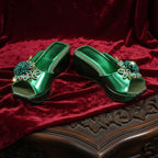 2026 Women's Elegant Green Wedge heel Shoe and Matching Bag Set with Rhinestone Accents – Stylish Square Toe Design for Parties