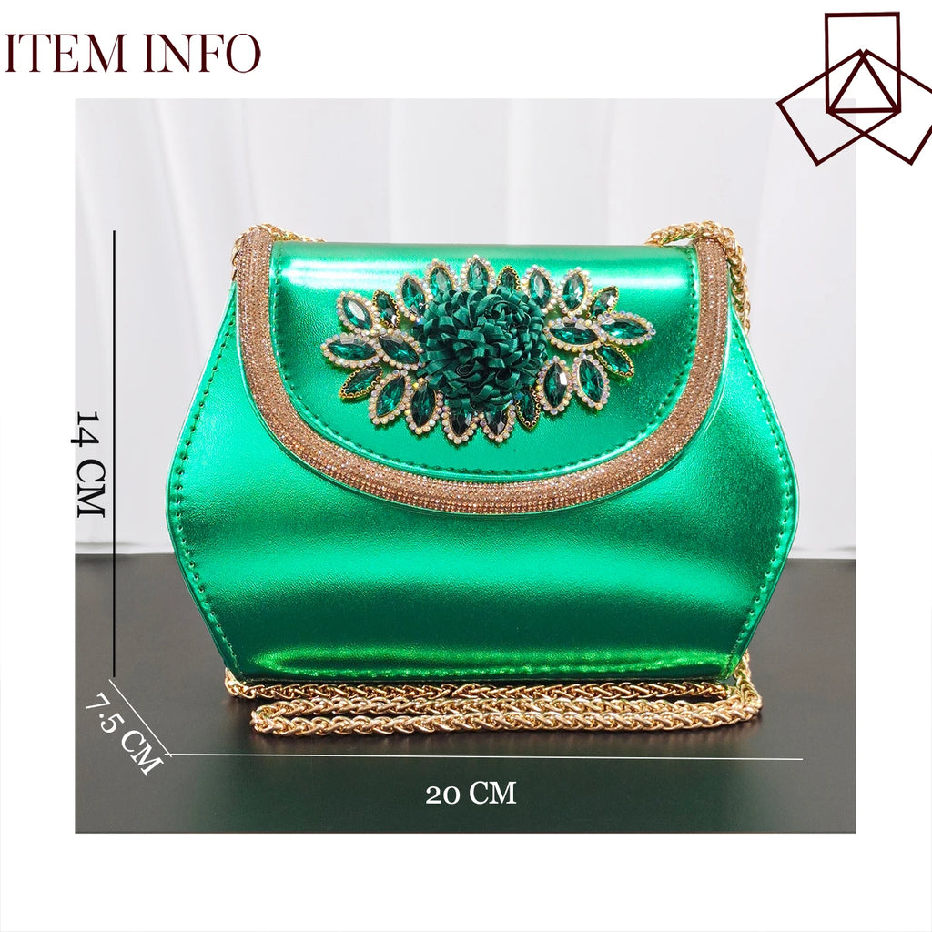 2026 Women's Elegant Green Wedge heel Shoe and Matching Bag Set with Rhinestone Accents – Stylish Square Toe Design for Parties
