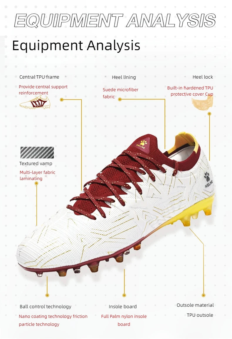 KELME Adult football boots Men's Disease Electric 3.0 Short Spikes Soccer shoes Children's MG Professional Match Training Shoes