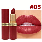 Pearlescent Pink Glitter Velvet Lipstick Metallic Waterproof Long Lasting Matte Shimmer Diamond Lipstick Women Makeup Cosmetic