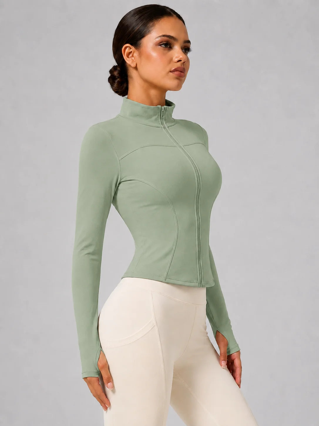 Women's Full-Zip Yoga Jacket, Slim Fit Long Sleeve Athletic Top with Thumb Holes, Lightweight Stretchy Workout Jacket for Runnin