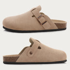 Comwarm Fashion Women's Suede Mules Slippers Men Clogs Cork Insole Sandals With Arch Support Outdoor Beach Slides Home Shoes