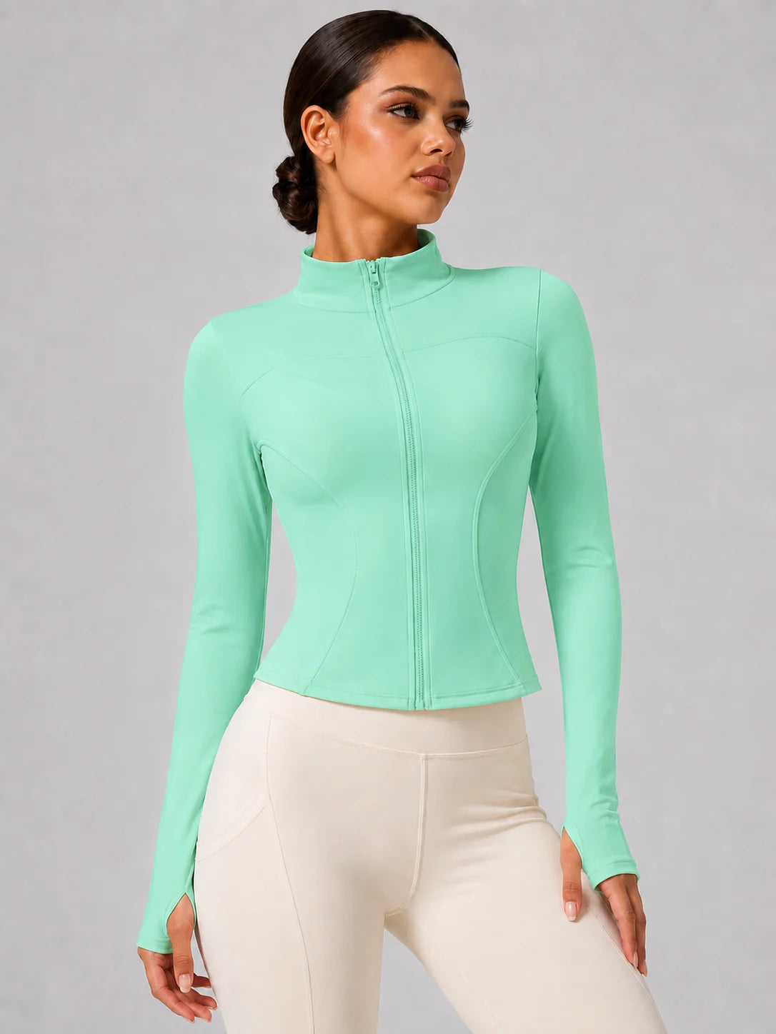 Women's Full-Zip Yoga Jacket, Slim Fit Long Sleeve Athletic Top with Thumb Holes, Lightweight Stretchy Workout Jacket for Runnin