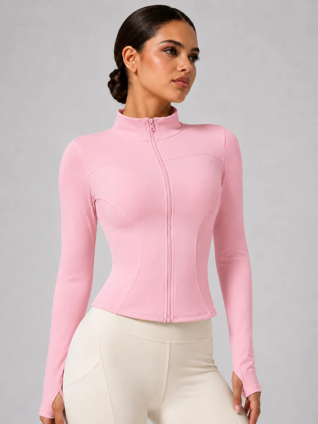 Women's Full-Zip Yoga Jacket, Slim Fit Long Sleeve Athletic Top with Thumb Holes, Lightweight Stretchy Workout Jacket for Runnin