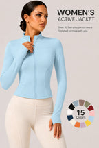Women's Full-Zip Yoga Jacket, Slim Fit Long Sleeve Athletic Top with Thumb Holes, Lightweight Stretchy Workout Jacket for Runnin