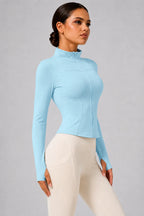 Women's Full-Zip Yoga Jacket, Slim Fit Long Sleeve Athletic Top with Thumb Holes, Lightweight Stretchy Workout Jacket for Runnin