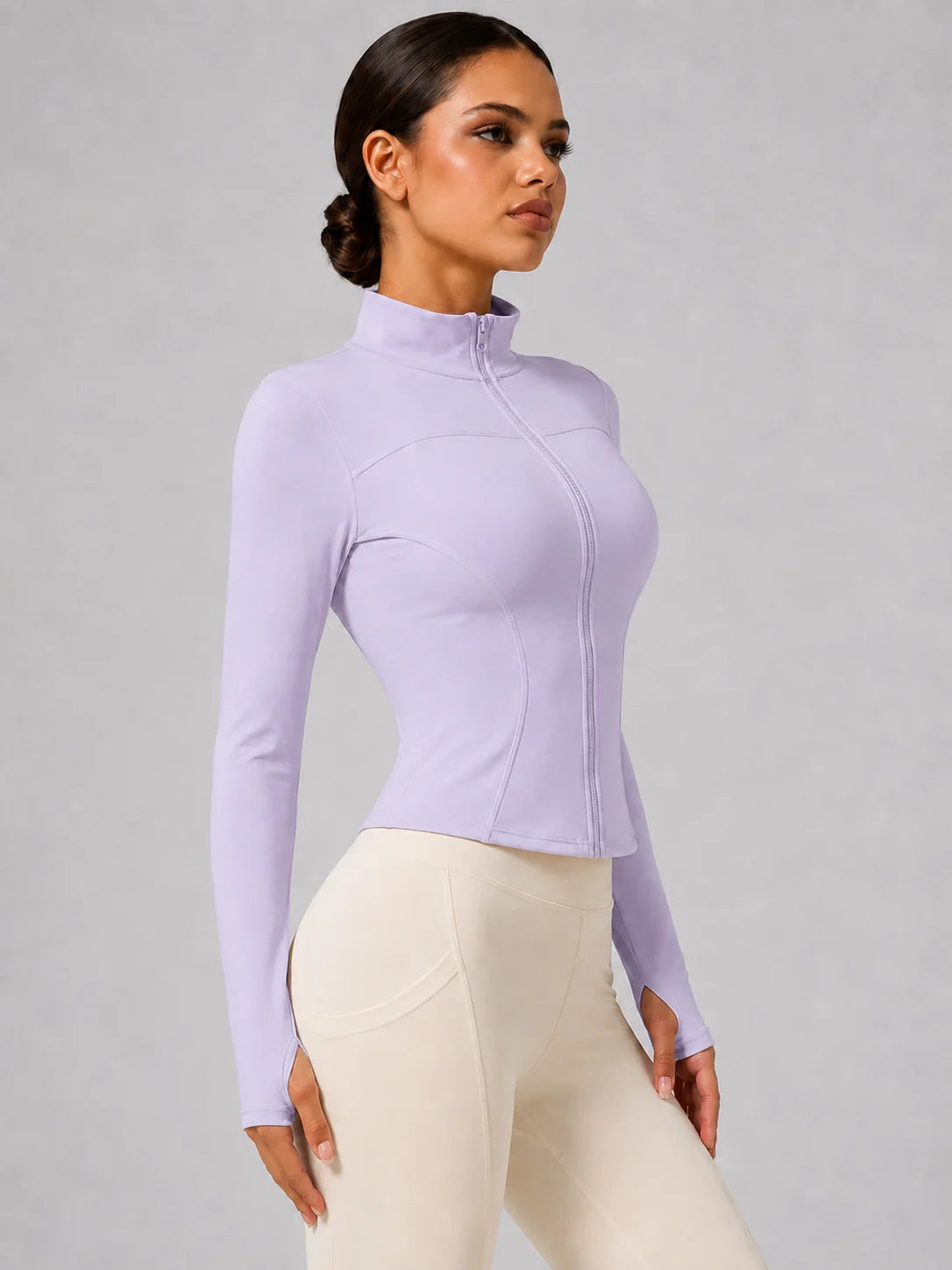 Women's Full-Zip Yoga Jacket, Slim Fit Long Sleeve Athletic Top with Thumb Holes, Lightweight Stretchy Workout Jacket for Runnin