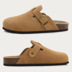 Comwarm Fashion Women's Suede Mules Slippers Men Clogs Cork Insole Sandals With Arch Support Outdoor Beach Slides Home Shoes